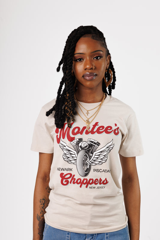 Montee’s Choppers Graphic T-Shirt featuring bold screen-printed artwork on 100% combed cotton. Unisex streetwear tee for everyday wear.