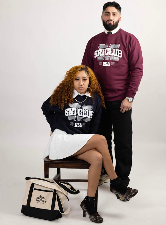 Montee’s MSC Crewneck with screen-printed M Ski Club design, unisex fit, and premium midweight fabric for streetwear and cold-weather layering.